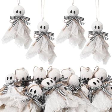 Imagem de Leinuosen 16 peças de enfeites para pendurar fantasmas de Halloween, 10 cm, pequenos enfeites de árvore fantasma para casa de fazenda, decoração rústica para casa assombrada, festa, quintal, varanda