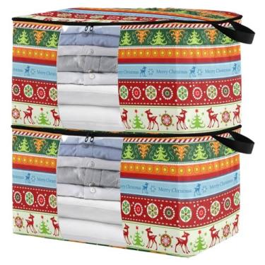Imagem de Bolsa de armazenamento de roupas grande de Natal Caixa de armazenamento dobrável com alça zíper transparente organizador de armário para cobertores de cama 95L