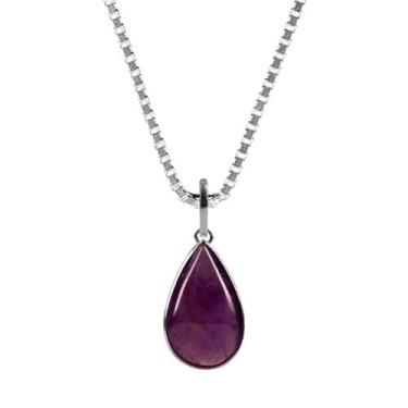 Imagem de Colar 60Cm Prata 925 Ametista Gota Semi Lapidada Verdadeira - Ponte Ve