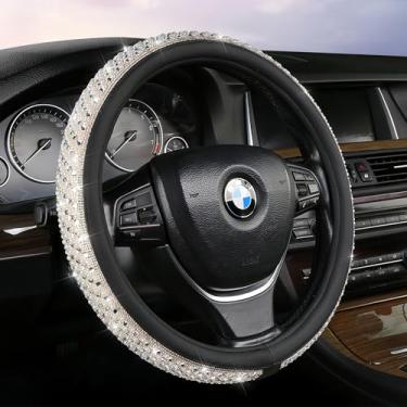 Imagem de RANXIZY Capa de volante de pedras preciosas, capas de volante deslumbrantes de strass e pérolas para universais de 38 cm, acessórios de carro de luxo com strass antiderrapante (branco)