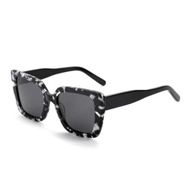 Imagem de HCPIHF Óculos de sol polarizados femininos, armação grossa, proteção UV400, acetato para mulheres (lente cinza 001)