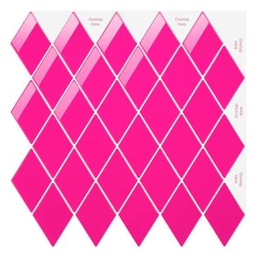 Imagem de Ist Momoreo Adesivos autoadesivos em formato de diamante rosa 30 x 30 cm para decoração de cozinha Backsplash – 10 folhas, fúcsia