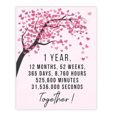 Imagem de Stuff4 Pôster de 1º aniversário sem moldura - 1 ano 12 meses - Feliz aniversário de casamento presentes fofos para namorado, namorada, marido, companheiro, esposa, parceira, 20 x 25 cm, pôsteres de