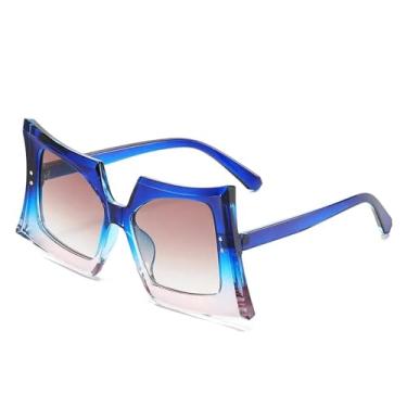 Imagem de JRLLFD Óculos de sol com formato especial, moda feminina e masculina, retrô, festa ao ar livre, UV400 (azul, gradiente, chá)