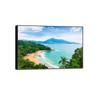 Imagem de Impressão em tela de paisagem - Montanha floresta mar-natureza pintura de parede quadro preto decoração pôster para sala de estar moderna 20x30cm8x12in