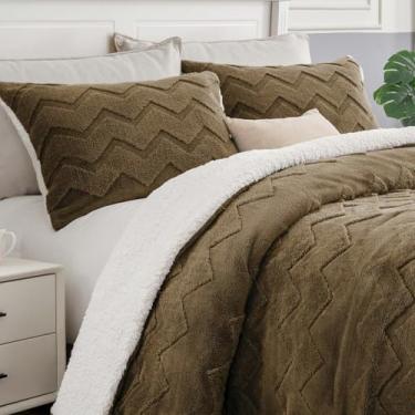 Imagem de BEDELITE Conjunto de edredom fofo de solteiro, marrom sherpa supermacio, para cama de solteiro, conjunto de cama quente de luxo para o inverno, 2 peças (1 edredom, 1 fronha)