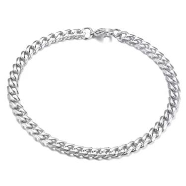 Imagem de LXBQYSTO Pulseira masculina de elos cubanos de aço inoxidável de 5 mm/7 mm/9 mm, prata/ouro 7,09/8,27/23 cm, 7inch, Aço inoxidável, Sem Pedra Preciosa