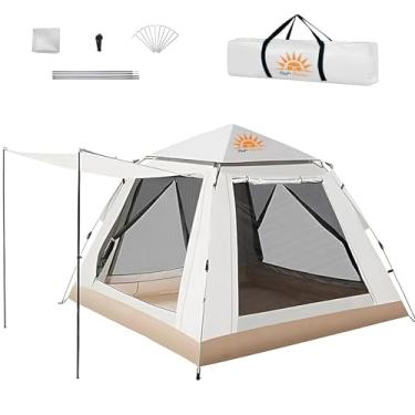 Imagem de Barraca de Camping Automática 2-4 Pessoas, Impermeável com Mosquiteiro e Cobertura Solar, Dobrável (Branco)