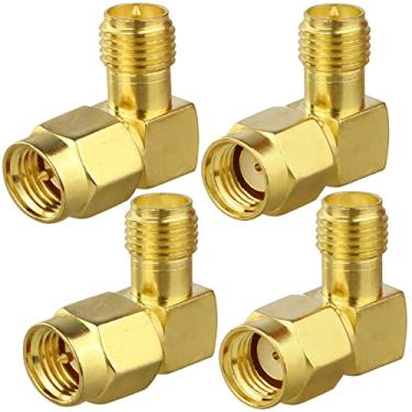 Imagem de TUOLNK Adaptador SMA de ângulo reto, baixa perda SMA cotovelo macho/fêmea para RPSMA macho/fêmea adaptador coaxial para antena LTE, cabo de extensão (4 peças)
