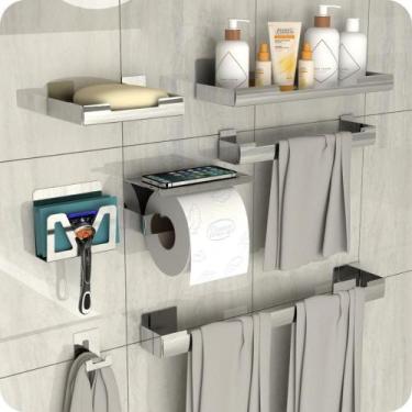 Imagem de Kit Acessórios Para Banheiro Inox Adesivo 7pçs ELG - HomeFull