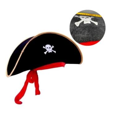 Imagem de Chapéu Preto Fantasia Pirata Luxo Carnaval Halloween Festa - Bwx