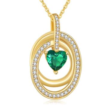 Imagem de EKJQB Colar com pingente de esmeralda de ouro 14 k sobre prata com diamantes criados em laboratório elegantes presentes de aniversário infinito para mulheres, mãe, esposa, ela, 45,7 cm + 5 cm