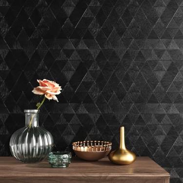 Imagem de VEELIKE Papel de parede preto moderno diamante preto texturizado papel de parede preto para quarto banheiro parede de 15,7 x 118 polegadas de espessura preto de contato para armários autoadesivo