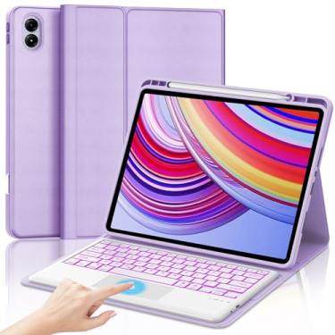 Imagem de WINCHKING Capa para teclado touchpad com tablet para Xiaomi Redmi Pad Pro 12,1 polegadas 2024/Poco Pad 12.1 lançado em 2024, retroiluminado em 7 cores, capa protetora removível para teclado sem fio