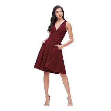 Imagem de Dress the Population Vestido feminino Catalina liso sem mangas justo e flare midi, Borgonha, M