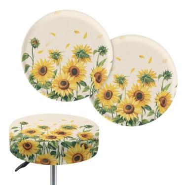 Imagem de Jeiento Capa de banco de bar de girassóis, 2 peças, capa redonda de alta elasticidade, macia, fácil de instalar, capa de almofada de assento de cadeira, 35,5 a 40,6 cm
