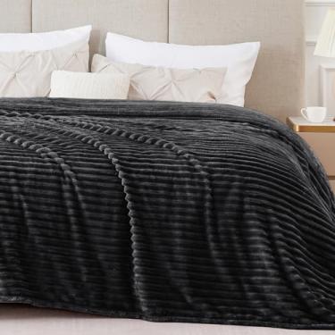Imagem de BEDELITE Cobertor de lã King Size – Cobertores de primavera decorativos macios e quentes em jacquard canelado 3D – Cobertores aconchegantes, felpudo, macios e leves para sofá, cama e sofá (preto, 274