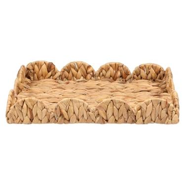 Imagem de Bandeja recortada, bandeja de servir retangular de vime com borda recortada, bandeja de vime com alças, bandeja de vime recortada à mão, bandejas de decoração de mesa de cesta de vieiras, bandejas de