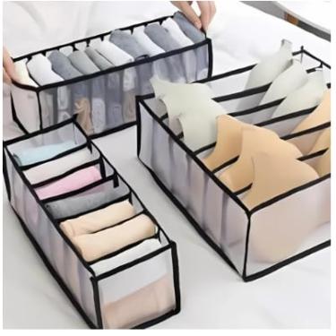 Imagem de Kit 3 Organizadores de Gaveta Dobrável para Roupas Íntimas, Sutiã, Cuecas e Calcinhas, Cinza