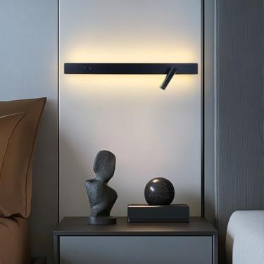 Imagem de GZZBMY Luzes de parede LED com holofote ajustável Iluminação de leitura moderna com interruptores duplos arandelas de parede de alumínio para quarto cabeceira sala de estar hotel (luz quente preta, 40