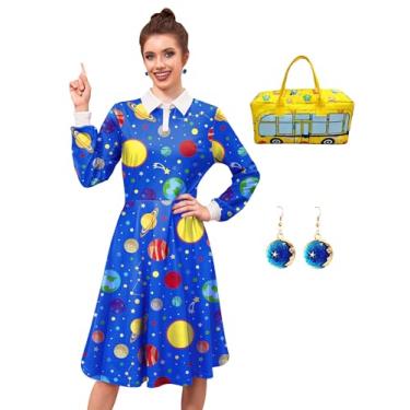Imagem de Womens Halloween Dress Sets Adult Long Sleeve Ms. Frizlee Cosplay Costumes with Handbag Earrings Sea Blue L