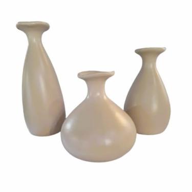 Imagem de Trio Vaso Garrafa De Cerâmica Decorativa Para decoração Sala Suculenta(Off White Fosco)