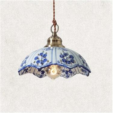 Imagem de Lustre Moderno Lustre De Cerâmica Clássica Azul Branco Porcelana Sombra Pingente Luz Ajustável Lâmpada Suspensa Para Hotel Restaurante Sala De Estar Café Quarto Banheiro Luminária