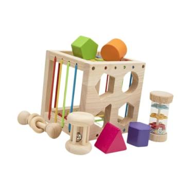 Imagem de simhoa Atividade de madeira Ocupado cubo de forma de cubo Brinquedos Toys Sensory Learning Toys para 1 2 meninos de 3 anos meninos do presente