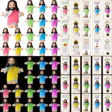Imagem de CroBlissful 50 Sets Glow in The Dark Mini Jesus Figures with Let Your Light Shine Cards for Halloween Christian Gifts Luminous Little Figurines Religious Party Favor for Church Baptism(Creative)