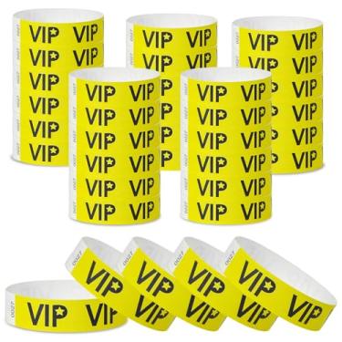 Imagem de 500 pulseiras de papel VIP para eventos à prova d'água, pulseiras leves de identificação de festivais, pulseiras adesivas neon para eventos (amarelo)