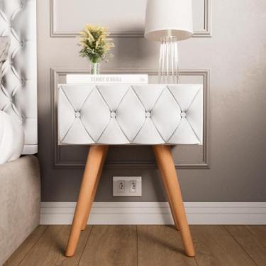 Imagem de Mesa de Cabeceira Nicho Luxo Vitória  Gaveta Estofada Com Pés Em Madei