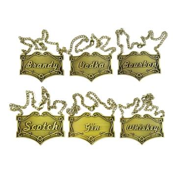 Imagem de Conjunto de etiquetas de decantador de bebidas vintage com correntes ajustáveis, etiquetas de vinho para uísque/bourbon/uísque/gin/vodka/conhaque, acessórios para decantadores de bebidas de 6 x 4,4 cm
