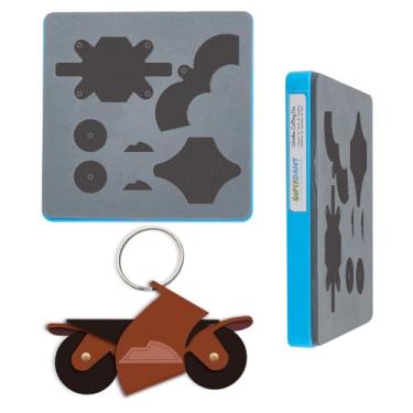 Imagem de SUPERDANT Chaveiro de motocicleta de couro com matriz engraçada, decoração de madeira, cortador de couro, matrizes de corte, artesanato, couro, morre, fabricação de couro, para presentes feitos à mão