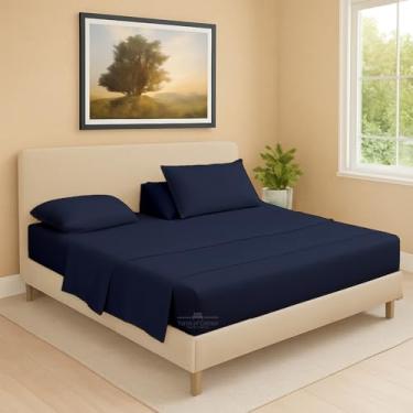 Imagem de Lençol com elástico flexível de cabeça dividida para cama ajustável, King 81 cm dividido a partir do topo, 100% algodão egípcio 600 fios, bolso profundo de 45,7 cm, supermacio, sem rugas, azul-marinho