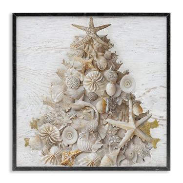 Imagem de Stupell Industries Arte giclée emoldurada preta rústica com concha do mar, design por Sasha, 43 x 43 cm