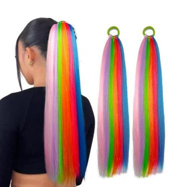 Imagem de Extensões de rabo de cavalo Lalridio Rainbow Fashion Synthetic Hair
