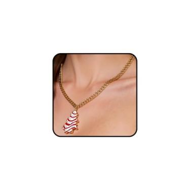 Imagem de INENIMARTJ Colar de árvore de Natal para mulheres, corrente de ouro, vermelho e branco, pingente de árvore de Natal, joia feminina, Large, Acrílico, Sem Pedra Preciosa