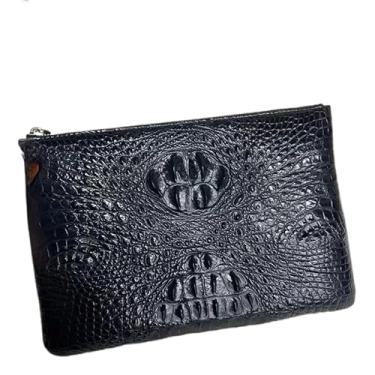 Imagem de Bolsa de mão masculina com fecho de zíper em pele de crocodilo exótica, porta-cartões, couro de jacaré, genuíno, bolsa de pulso masculina, Preto, 32cm(Length) x 23cm(Height) x 6cm(Deep)
