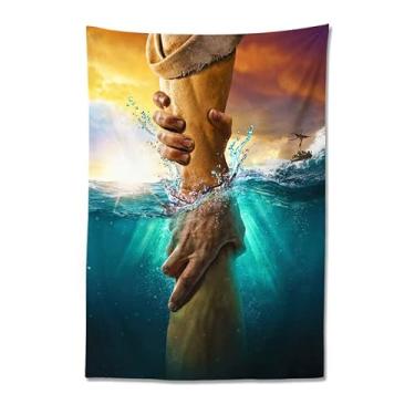 Imagem de Jesus Cristo Tapeçaria Jesus Salvando Pedro de Afogamento Painel de Parede Decoração de Casa para Quarto Sala de Estar Festa de Aniversário 59X39 polegadas