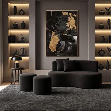 Imagem de Conjunto Sofá Curvo Orgânico + 2Puffs Nature Gaia Suede Preto - Montan