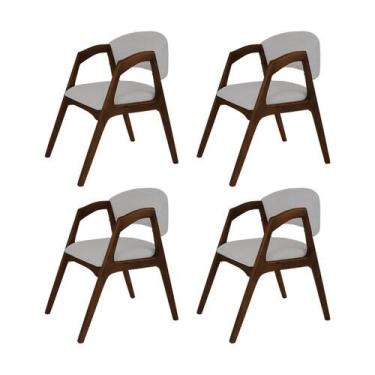 Imagem de Conjunto com 4 Cadeiras de Jantar Estofada Gabriela Mel Linho Cinza Pr