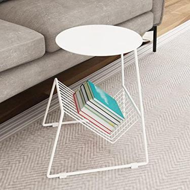 Imagem de Mesa lateral de sofá de metal pequena mesa de centro branca armazenamento de revista lazer mesa lateral mesa de canto (cor: cinza, tamanho: 50 * 50 * 60 cm) (uma cor 50 * 50 * 60 cm)