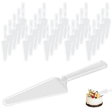 Imagem de Aemygo Cortador de bolo descartável com 50 peças, espátula de plástico de 23 cm, utensílios de servir bolo serrilhado, cortador de pizza de plástico para faca de cozinha, fatiador de bolo de casamento