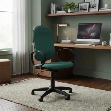 Imagem de Cadeira Presidente Escritório Giratória com Relax Braços Fixos Tecido Jserrano Verde