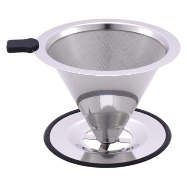 Imagem de Gotejador de filtro de café, filtro de café em cone de metal de aço inoxidável, sem papel e permanentemente reutilizável, café de malha dupla, filtro de chá para 2 a 4 xícaras