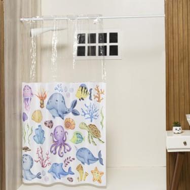 Imagem de Cortina de PVC para Box Banheiro - Kit Completo c/Ilhos e (FUNDO DO MAR)