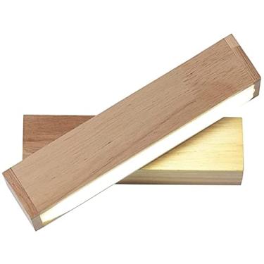 Imagem de HOSETEON Registro de corredor, corpo de luz de madeira de borracha, abajur de acrílico, luminária LED para sala, luzes de arandela