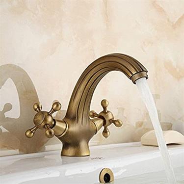 Imagem de Torneiras, torneiras de lavatório monobloco, torneira misturadora de banho com alças duplas de furo único torneira de pia de vaso de banheiro em latão antibronze, torneira quente e fria, montagem no