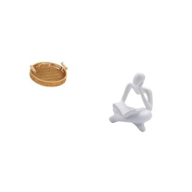 Imagem de Fenteer Prato de Cesta de Frutas Abstrata Trançada para Servir Lanches E Exibir Pães, Estátua Do Pensador, Decoração para Mesa, Sala de Estar, Prateleira, Esc