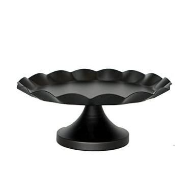 Imagem de Suporte de bolo preto fosco para sobremesa com pedestal redondo de renda, bandeja de metal criativa para servir bolo, para sobremesa, doce, pão, pastelaria, frutas (preto M)